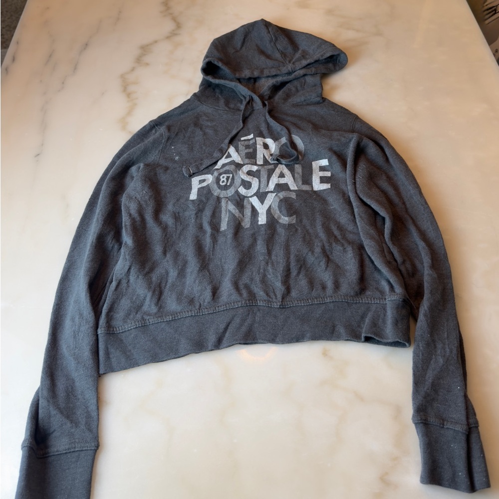 Aeropostale Gray Hooded Sweatshirt with Navy Label